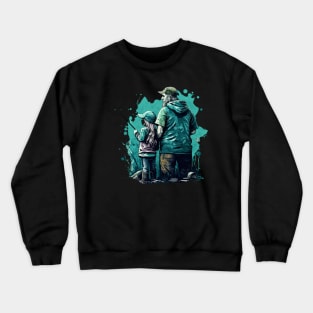 father with his daughter, Fishing Crewneck Sweatshirt